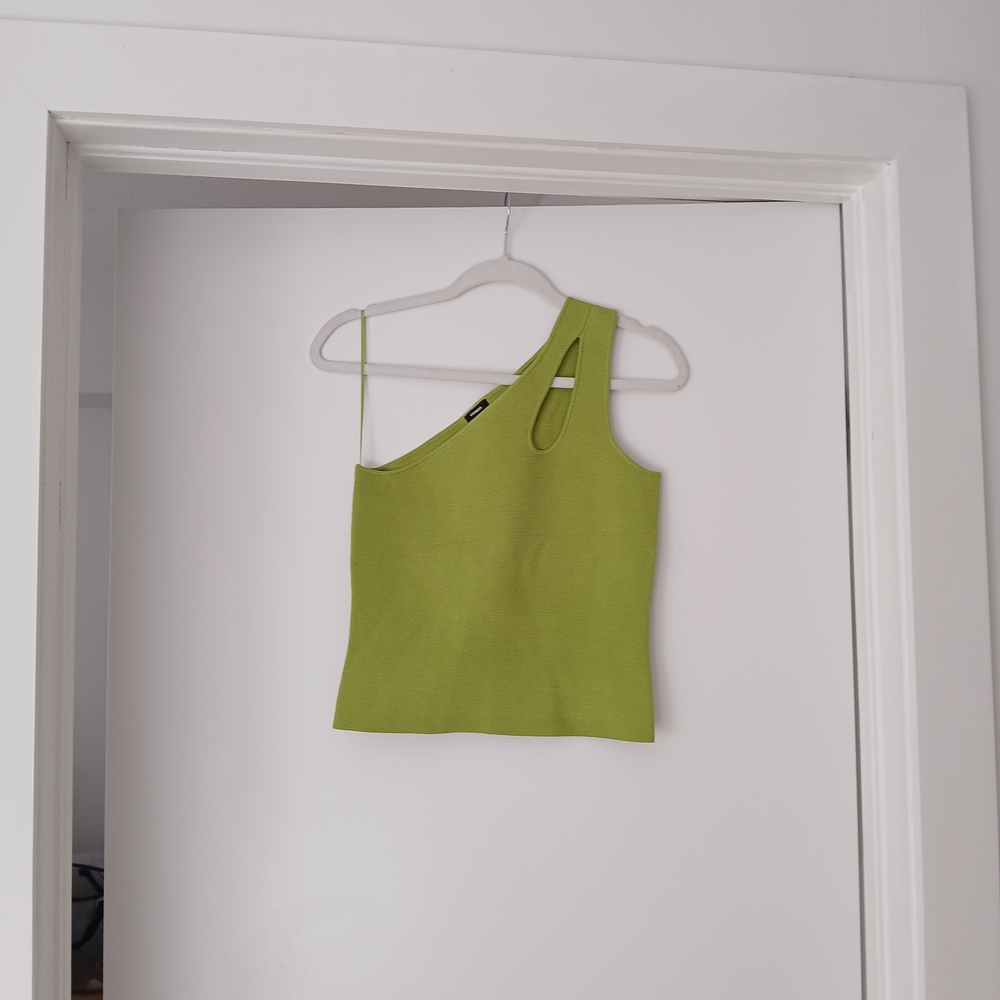 Express One-Shoulder Cutout Tank Top in Lime Green